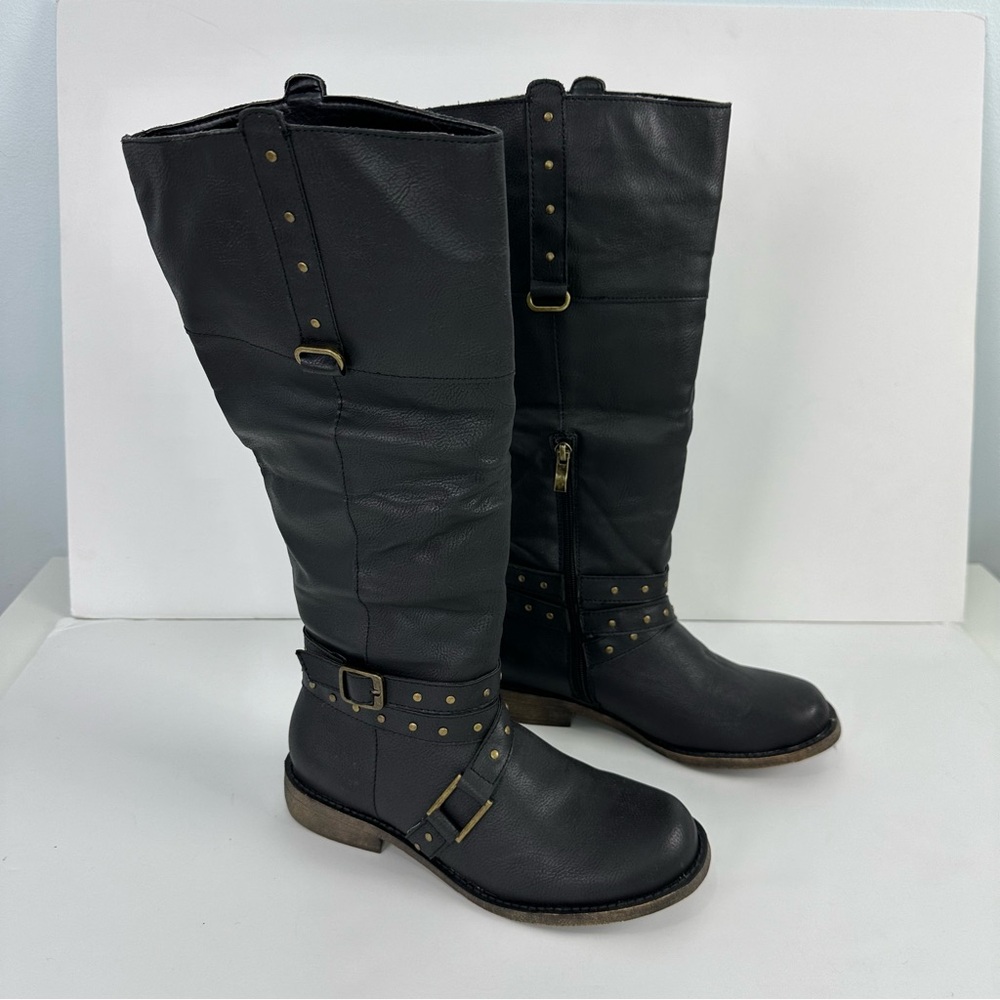 Justfab Arvilla Black Riding Style Boots Size 7 New Without Box